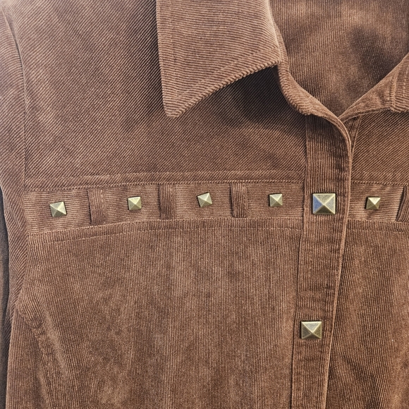 TANJAY Western Brown Corduroy Snap Button Shirt with Detail size L - Picture 5 of 13